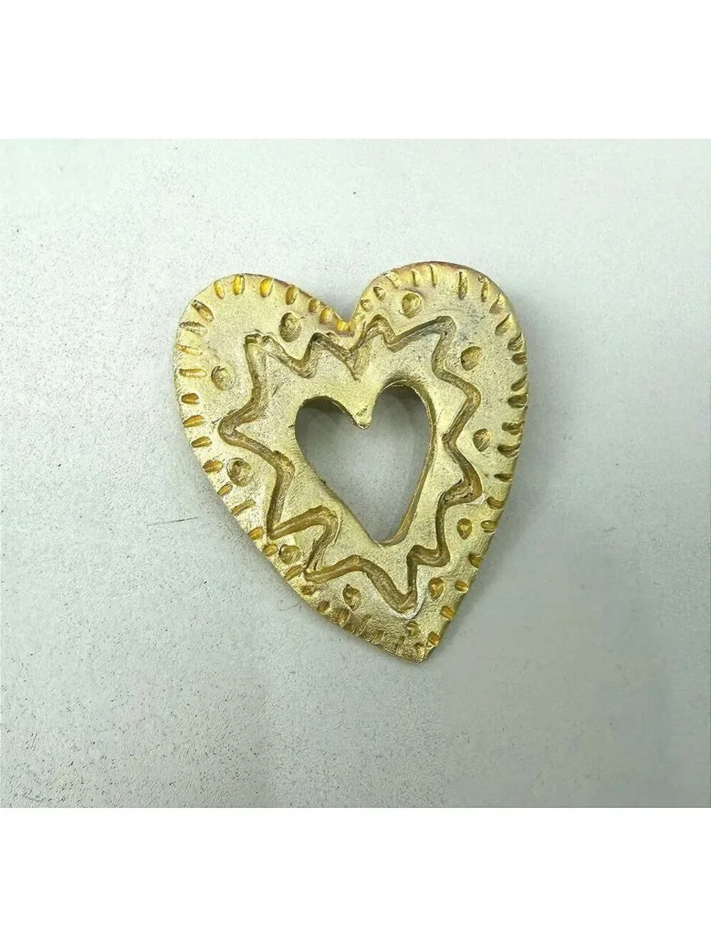 Vintage Gold Tone Heart Shaped Pin Brooch with Cutout Design